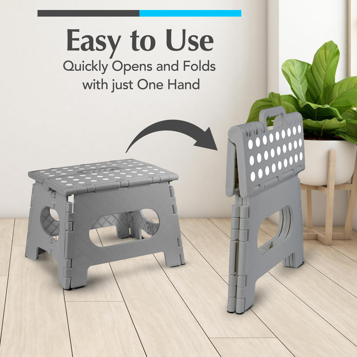 Handy Laundry step stool built-in handle enables easy carrying in grey.