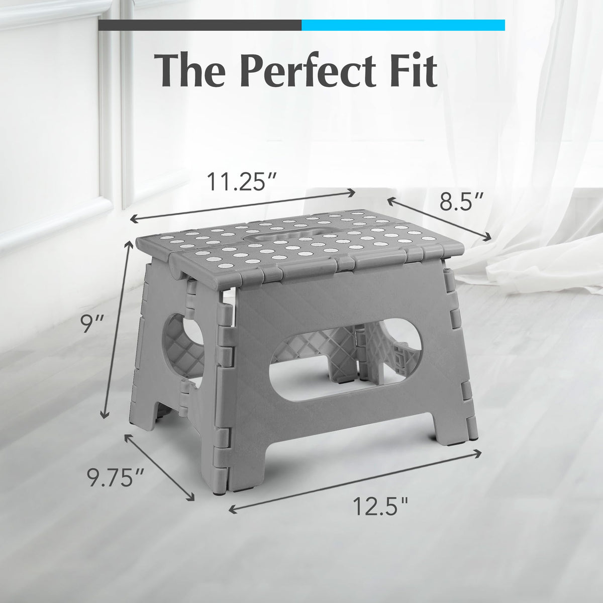 Handy Laundry kitchen-use stool provides stable reach in grey.