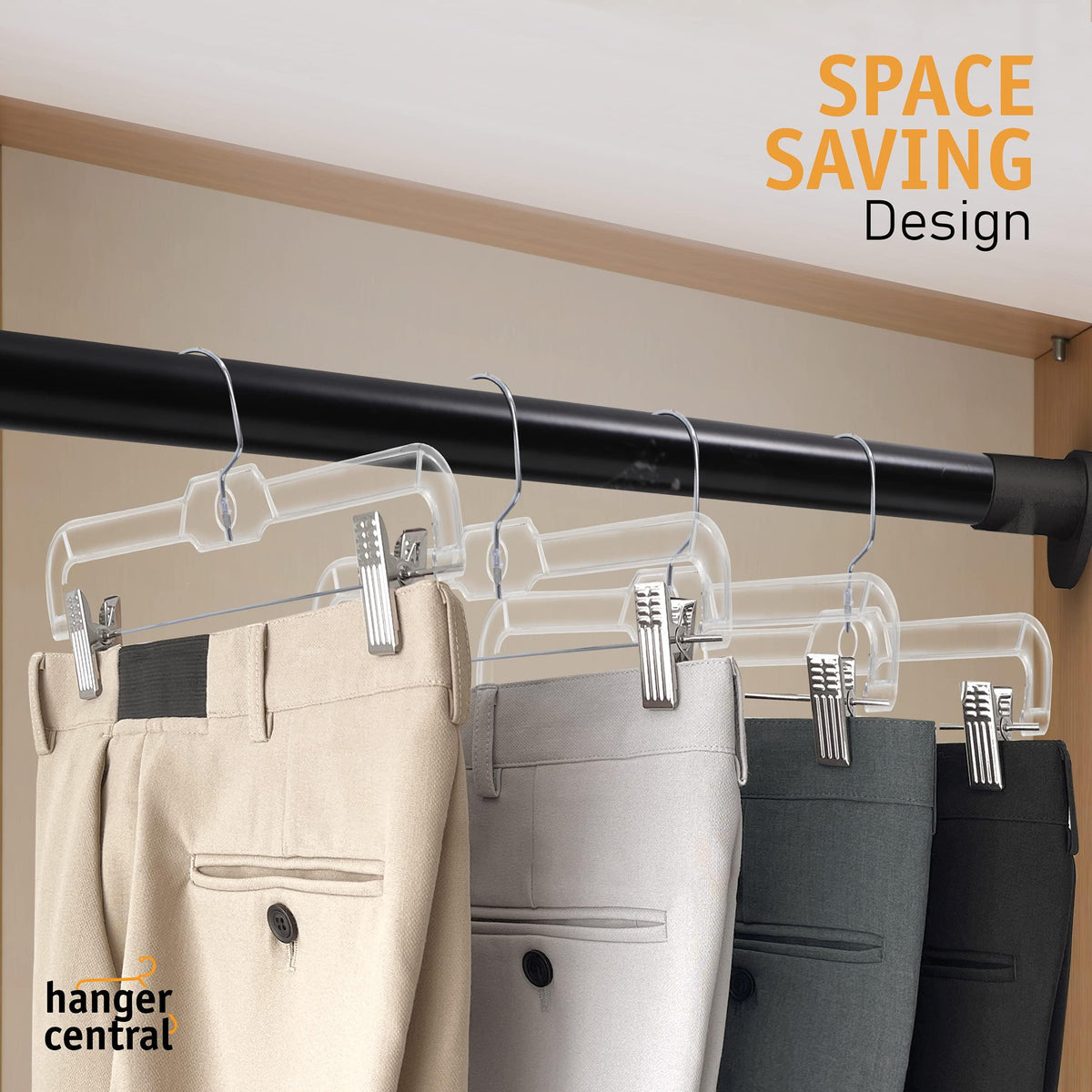 Hanger Central adjustable clips fit several garment widths without slipping.
