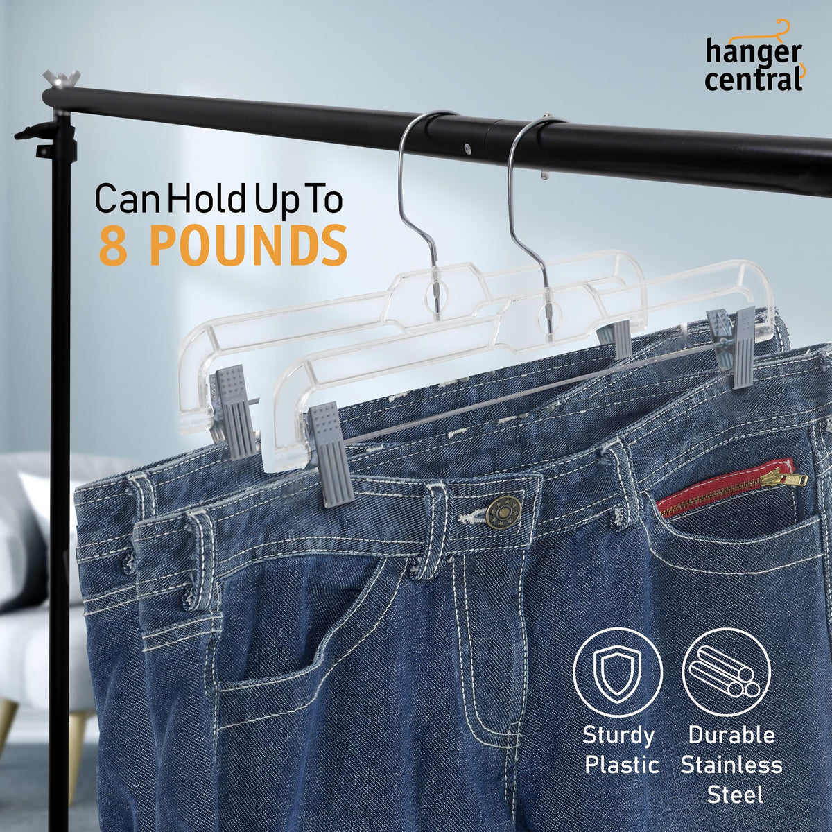 Hanger Central slim-profile design saves closet space while staying sturdy.