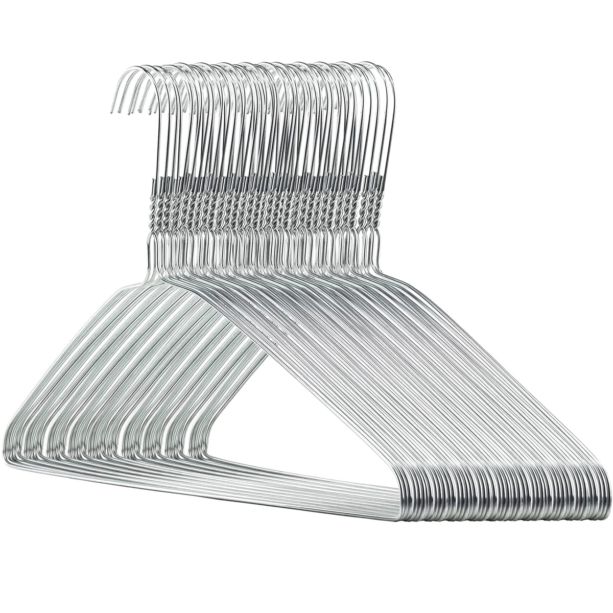 HANGERWORLD silver 16-inch wire hangers 50-pack ideal for space-saving closet organization.