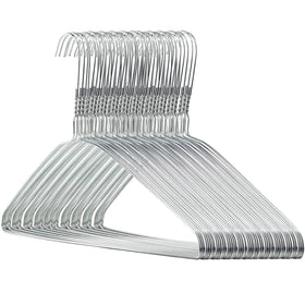 HANGERWORLD silver 16-inch wire hangers 50-pack ideal for space-saving closet organization.