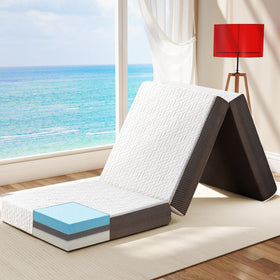 Hanherry tri-fold mattress open to 75x25 inches for versatile travel comfort
