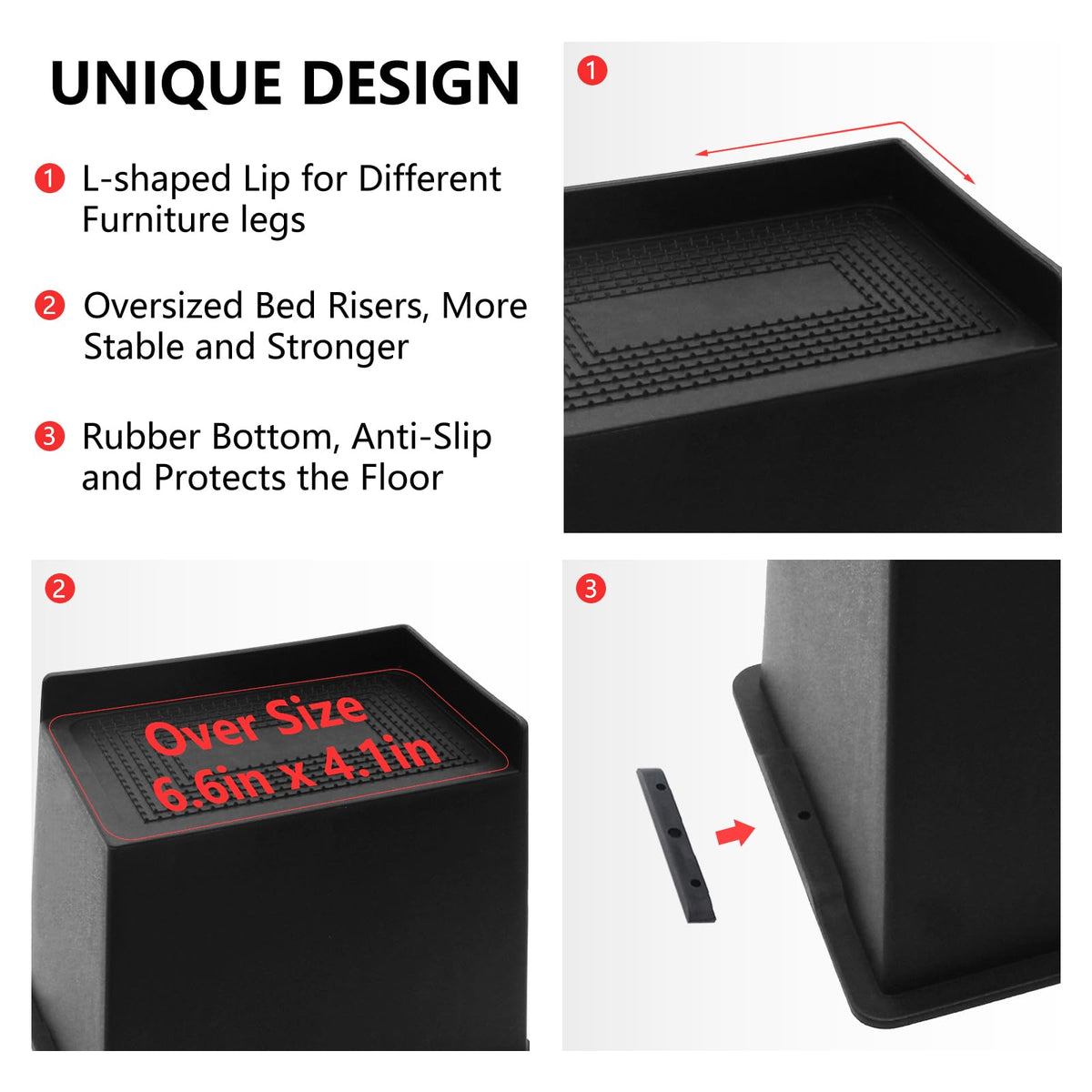 HANIHUA 4-pack bed risers packaging showcases value and practical setup