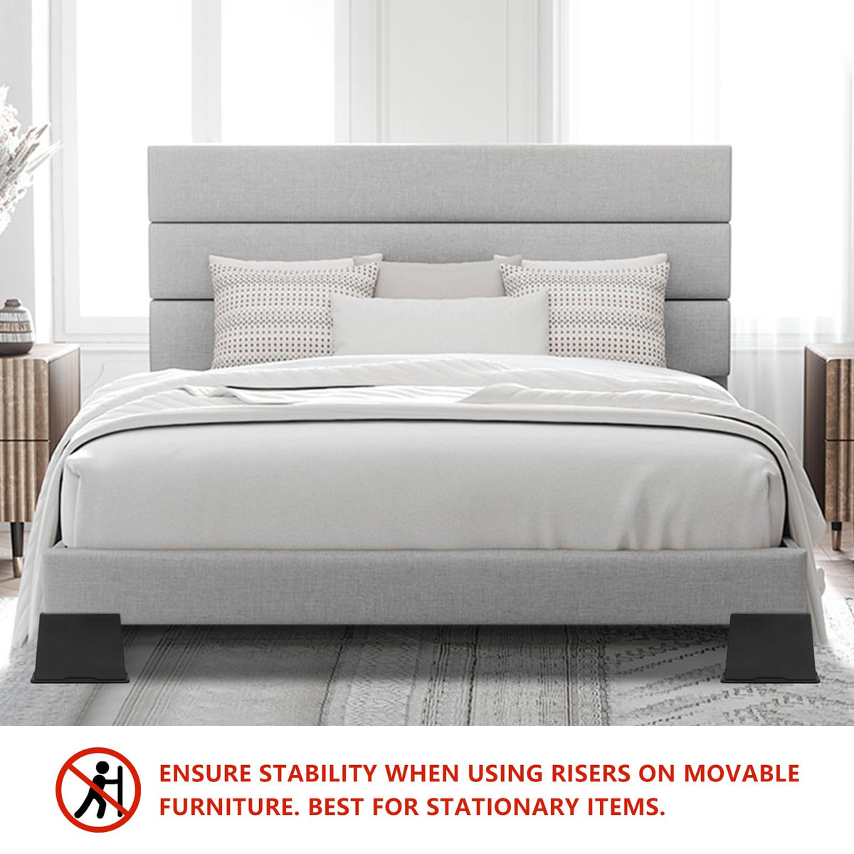 HANIHUA bed risers 6inch underneath view reveals solid stability and access