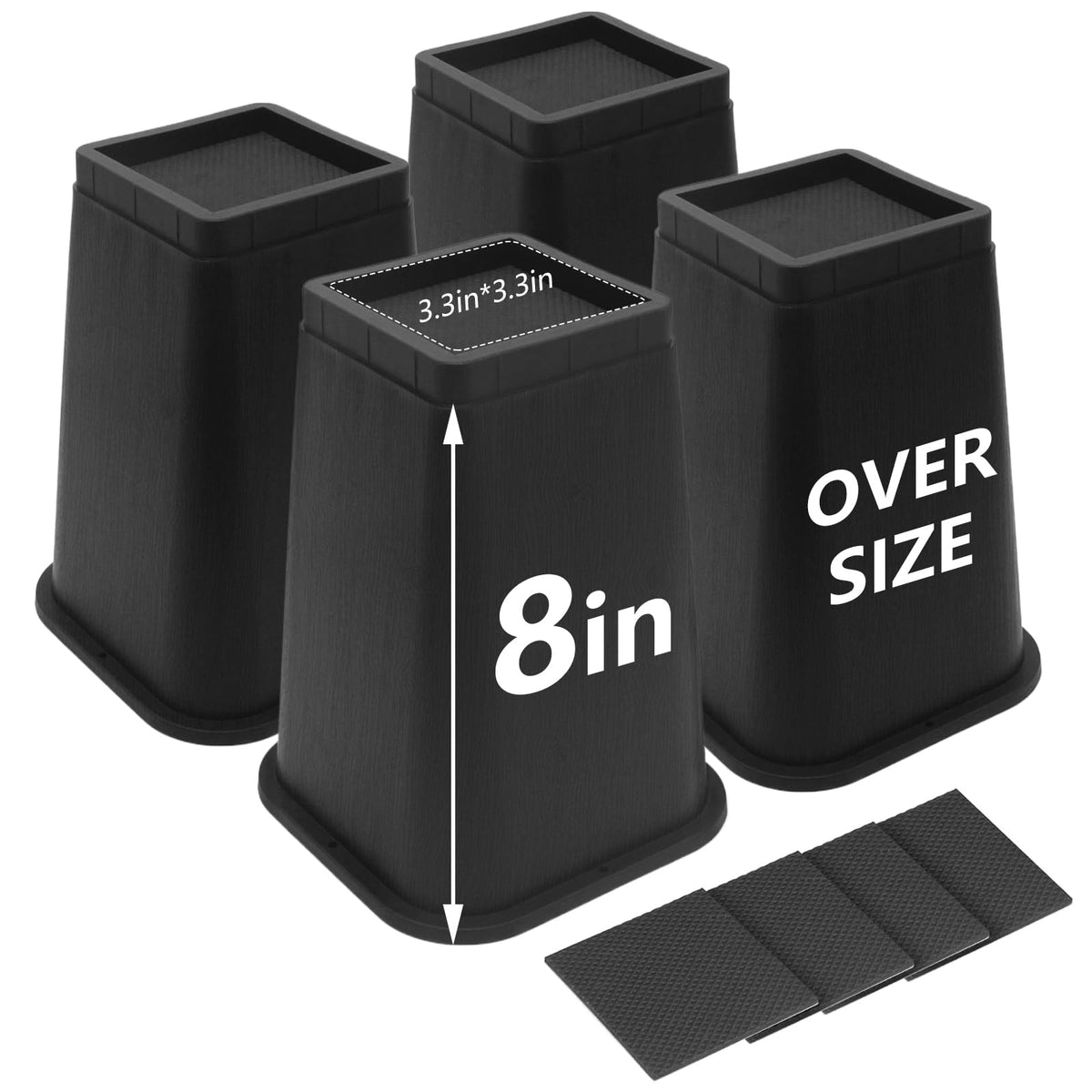 HANIHUA 8-inch bed risers under a bed providing extra vacuuming space and clean lines