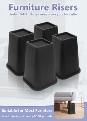 HANIHUA bed risers on a bed frame with round legs showing stable support