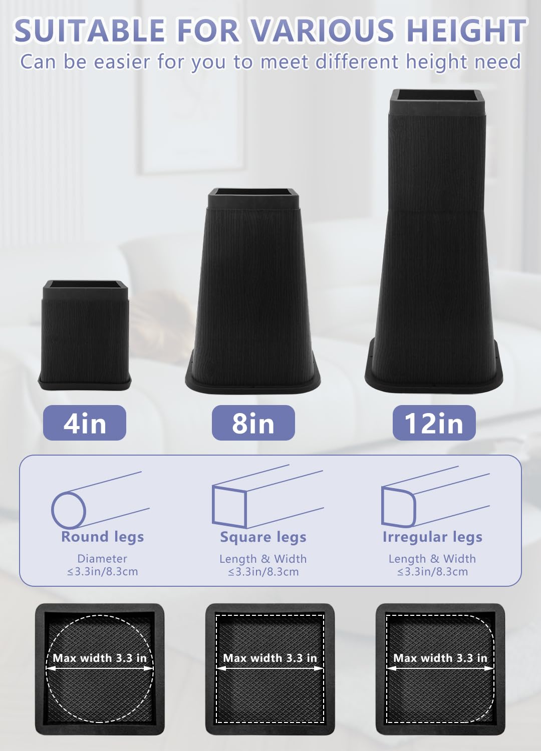 HANIHUA risers supporting a cabinet/table to create under‑top storage