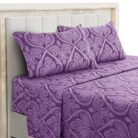 Hannah Linen Paisley Queen fitted sheet with deep pockets securing the mattress