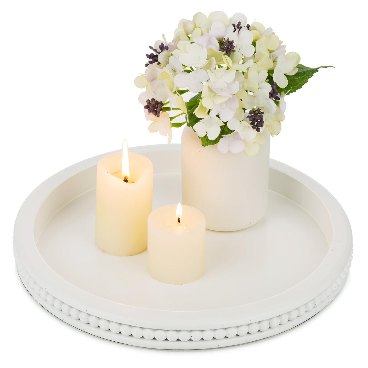 Hanobe decorative coffee table tray with white beaded edge for chic living space.