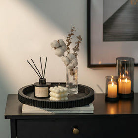 Hanobe black finish tray complements modern farmhouse and industrial decor.
