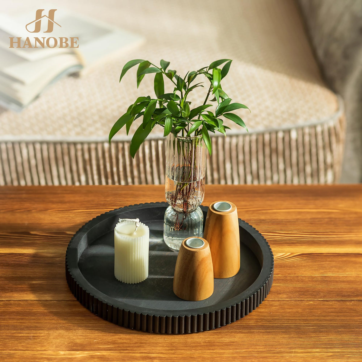 Hanobe living-room centerpiece tray elevates surface styling in living and dining spaces.