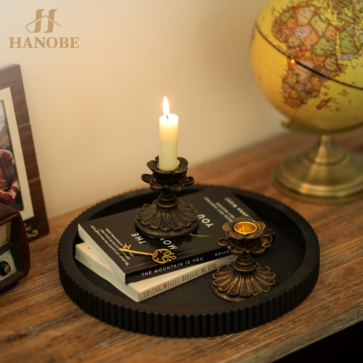Hanobe organization tray helps tidy remotes, keys, and small items.