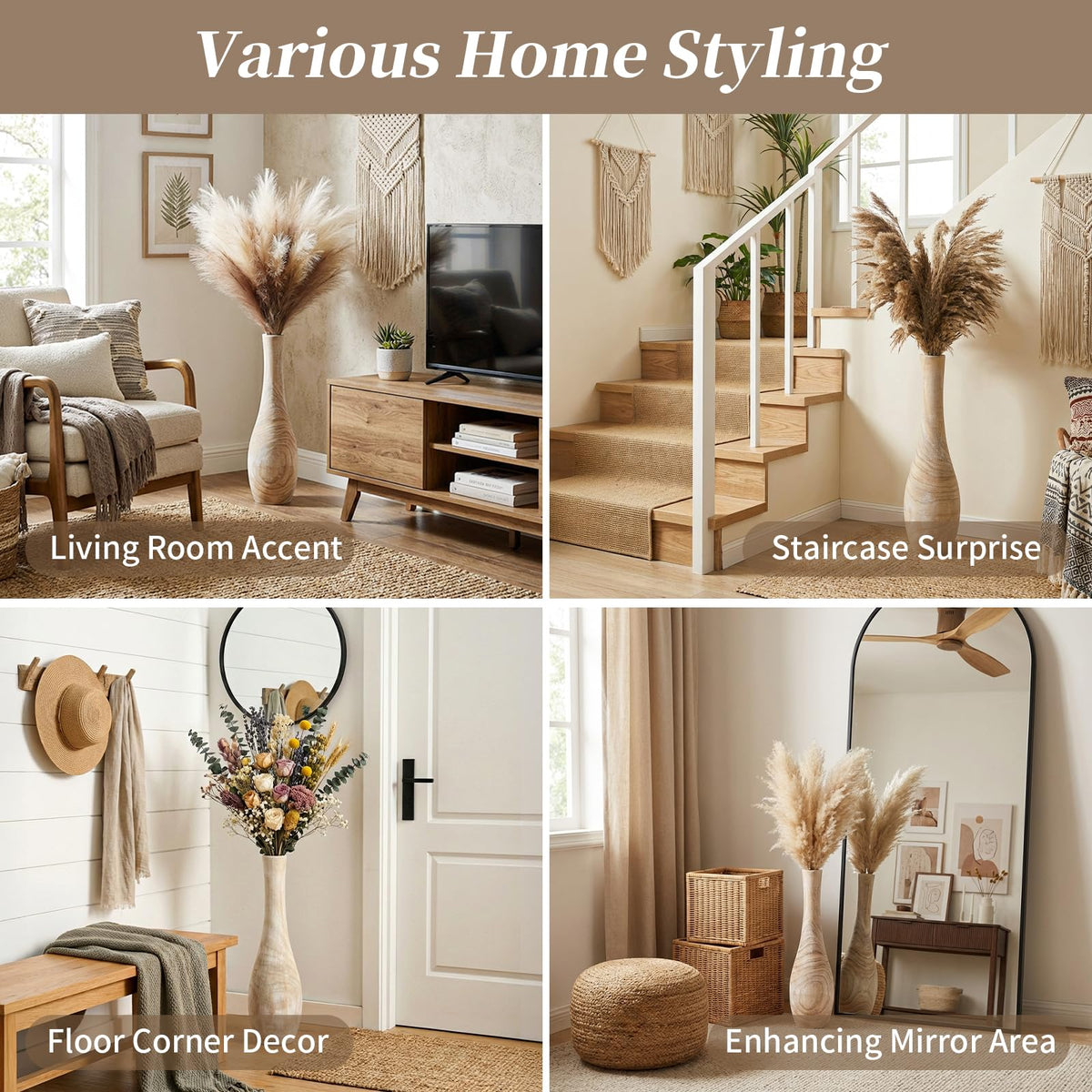 Hanobe vase with artificial flowers and pampas grass for height