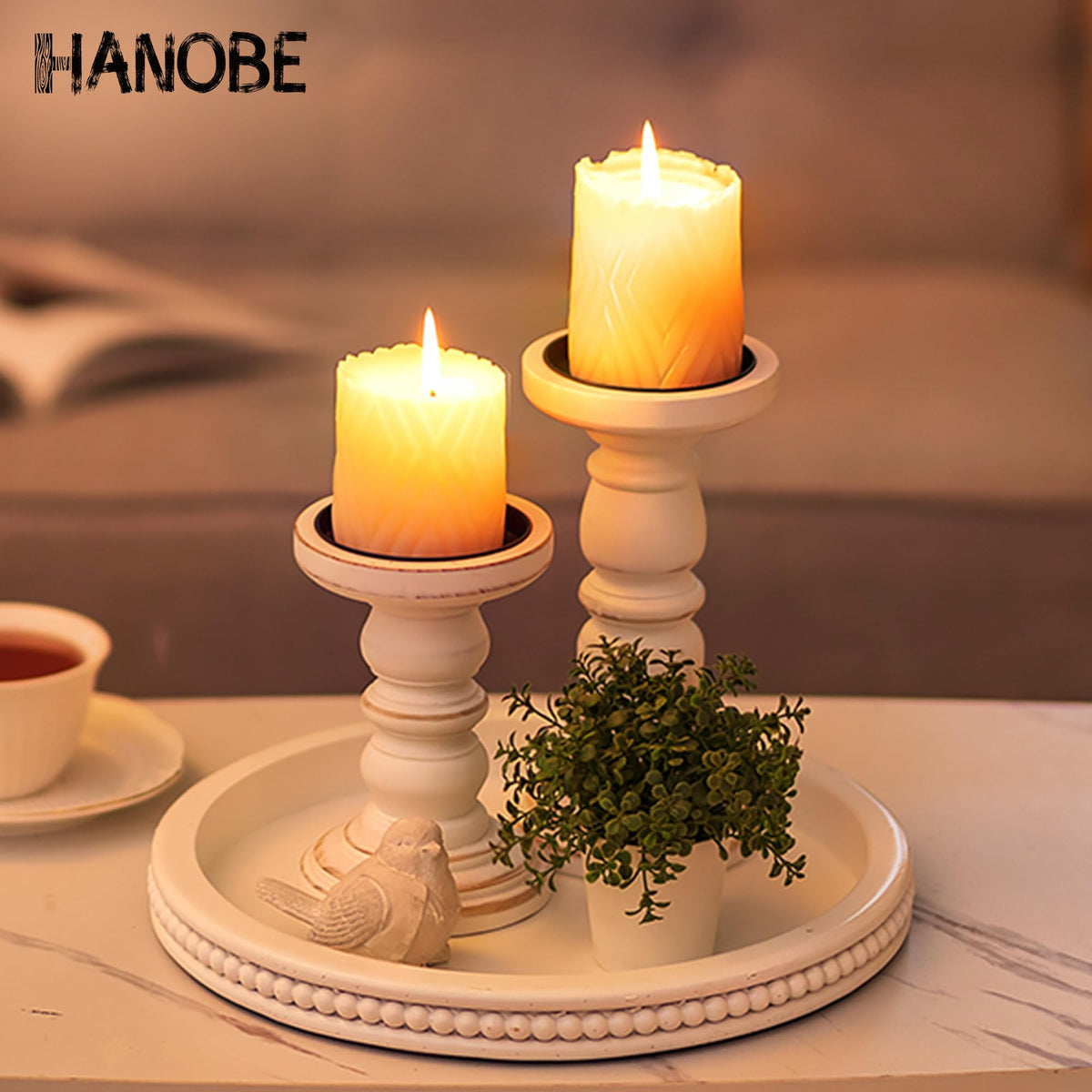 Hanobe round coffee tray in Bohemian style ideal for coffee table display.