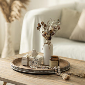 Hanobe white-washed round tray ideal as a stylish centerpiece