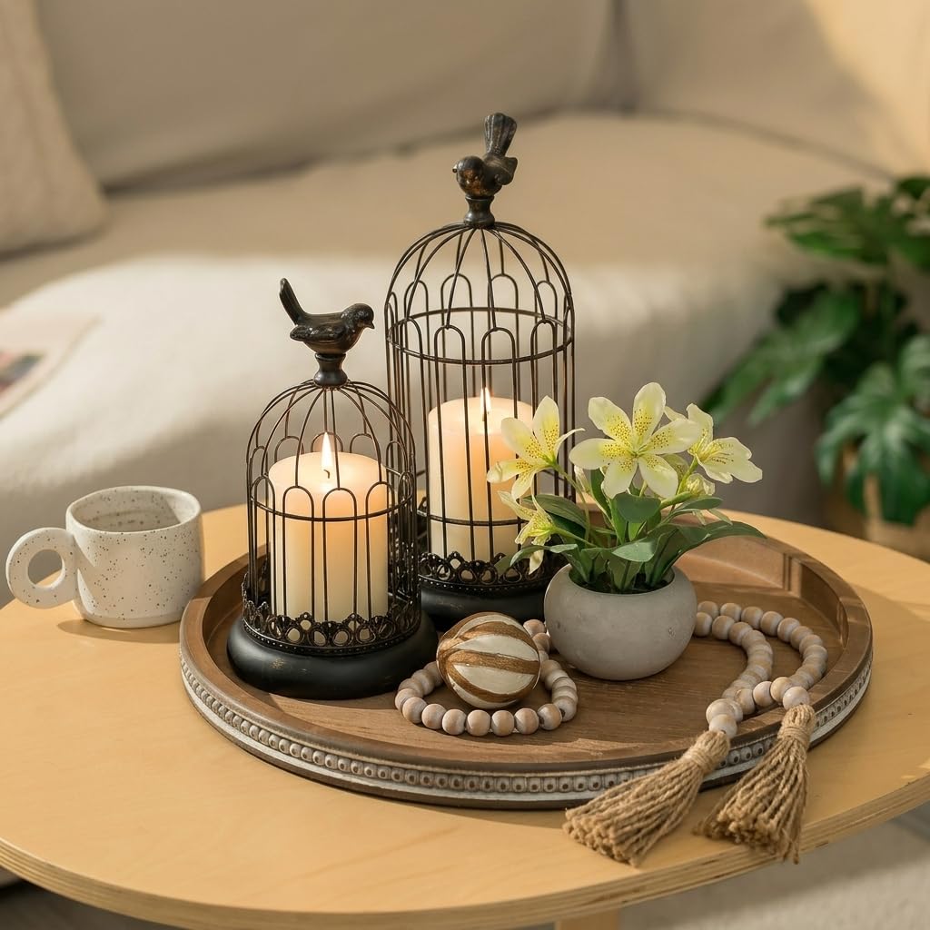 Hanobe round tray centered as a Bohemian style centerpiece