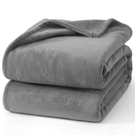 Hansleep fleece grey full blanket folded, showing soft texture and cozy warmth