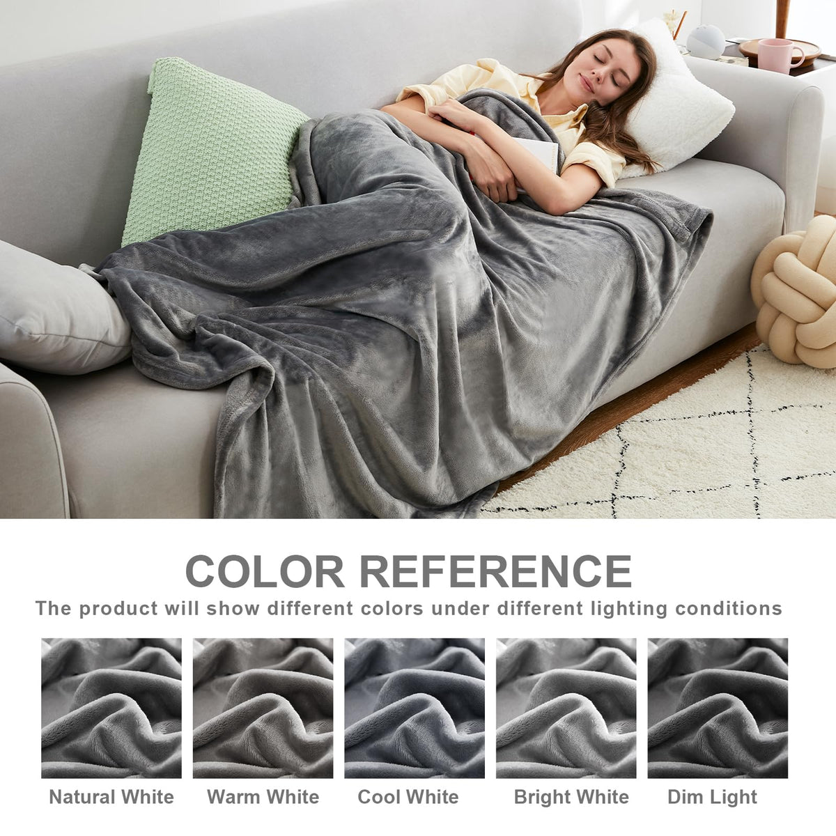 Hansleep fleece grey full blanket on bed, highlighting generous 84x90 inch size