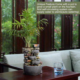 Haobos indoor fountain 4-bowl rockery with LED lighting for night ambiance