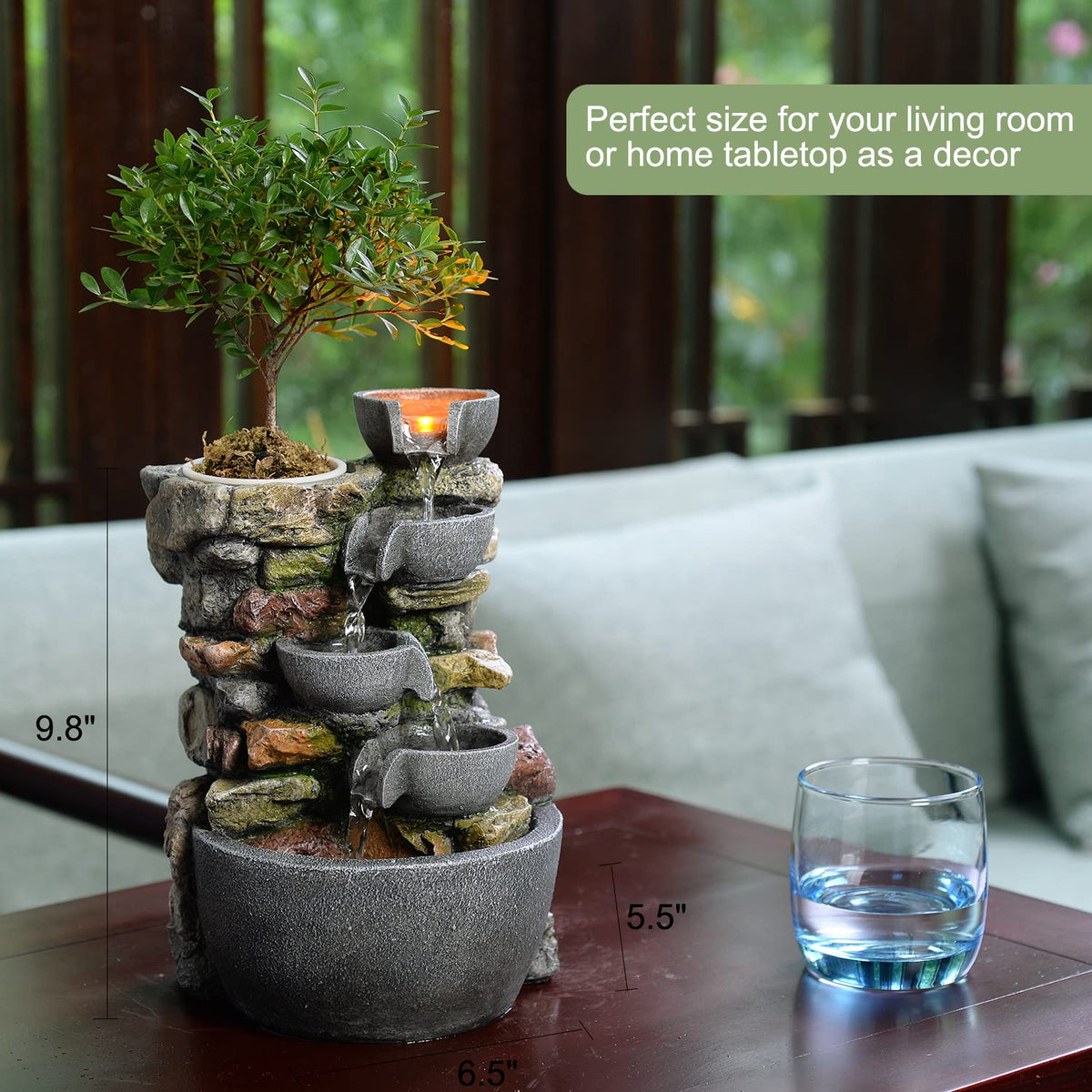 Haobos table top fountain delivers soothing waterfall sound for focus