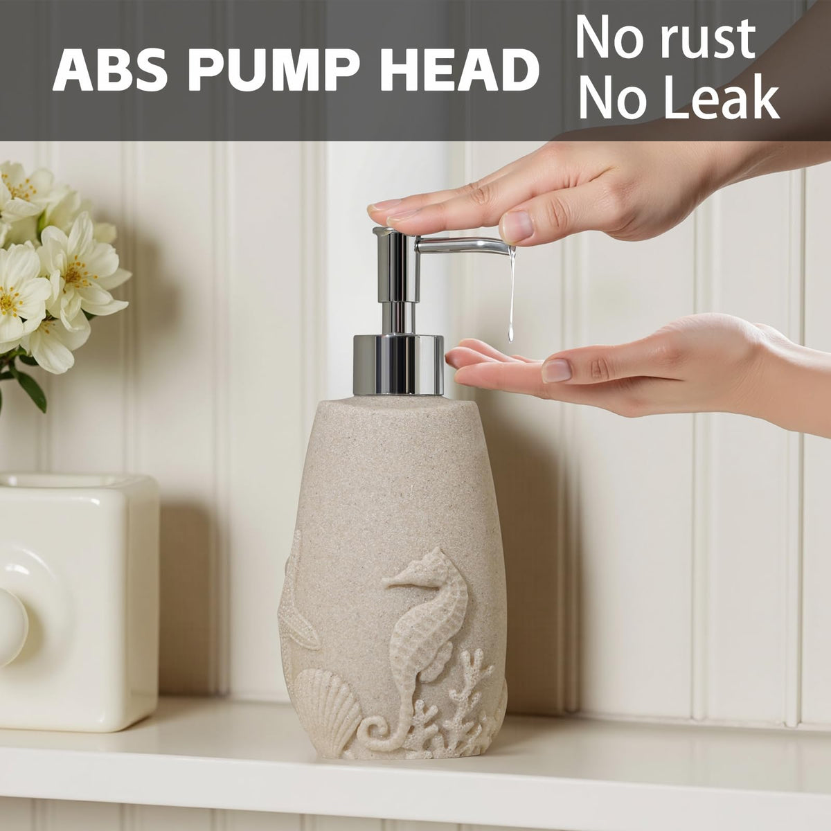 Haocoott soap dish with sea motif protects countertops from water drips.