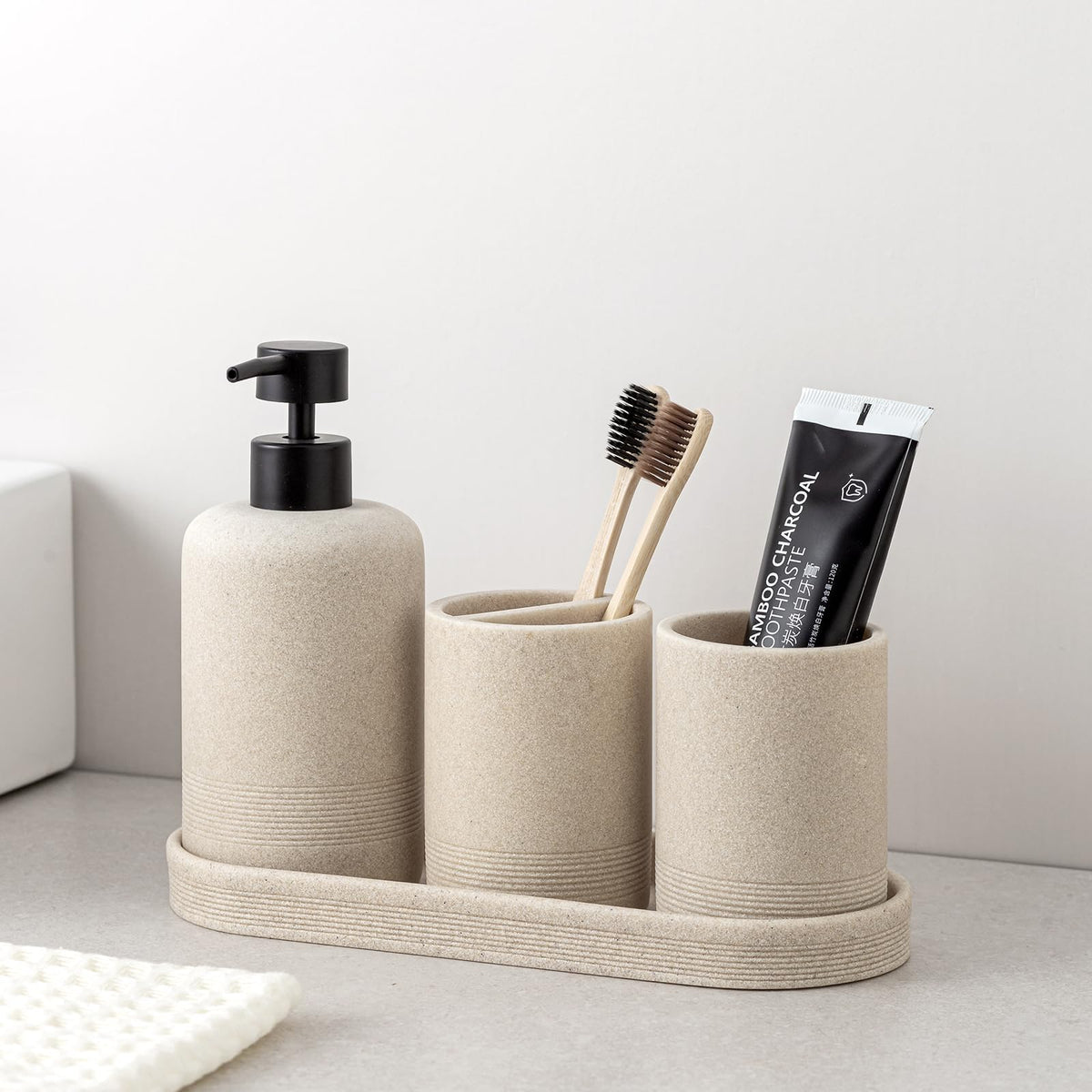 Haocoott gift-ready bathroom set in beige ideal for housewarming or new homes