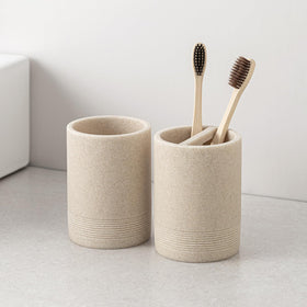 Haocoott bathroom set on counter demonstrates cohesive beige aesthetic and practical storage