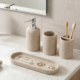 Haocoott vanity setup in bathroom setting shows cohesive beige decor.