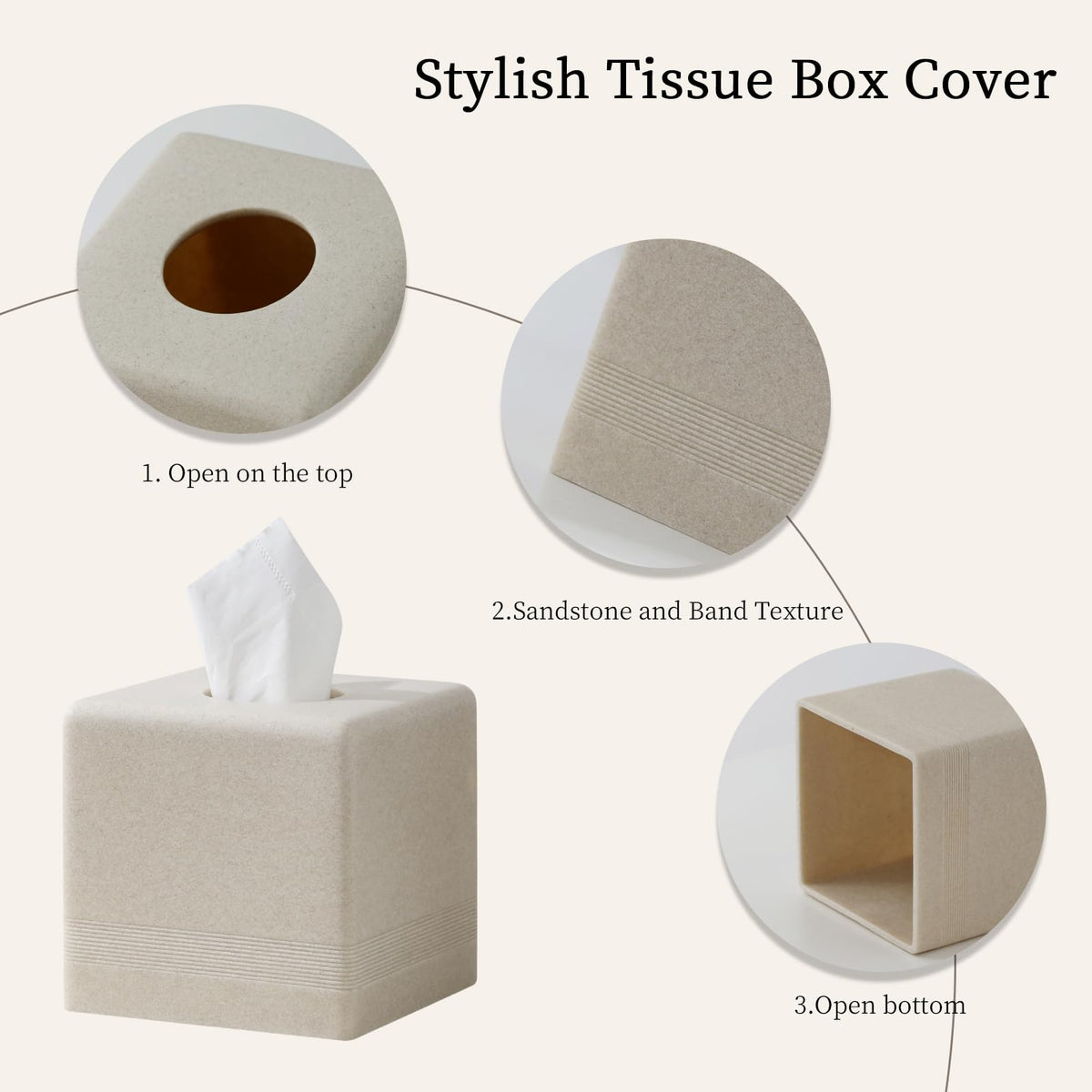 Haocoott beige cube tissue holder, tabletop placement adds decorative organization
