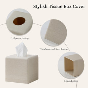 Haocoott beige cube tissue holder, tabletop placement adds decorative organization