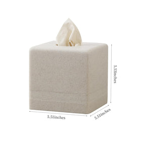 Haocoott resin cube tissue holder in beige, close-up shows sturdy construction