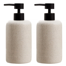Haocoott soap dispenser 400ml beige, front view with travertine texture for a tidy kitchen.