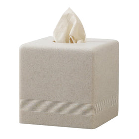 Haocoott beige square tissue box cover, front view, durable resin keeps tissues accessible