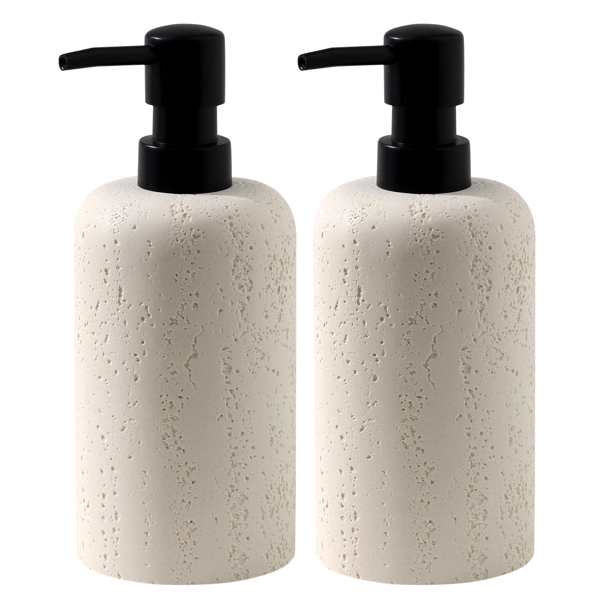 Haocoott travertine dispenser set in a two-pack for organized kitchen and bath counters