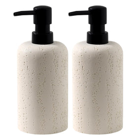 Haocoott travertine dispenser set in a two-pack for organized kitchen and bath counters