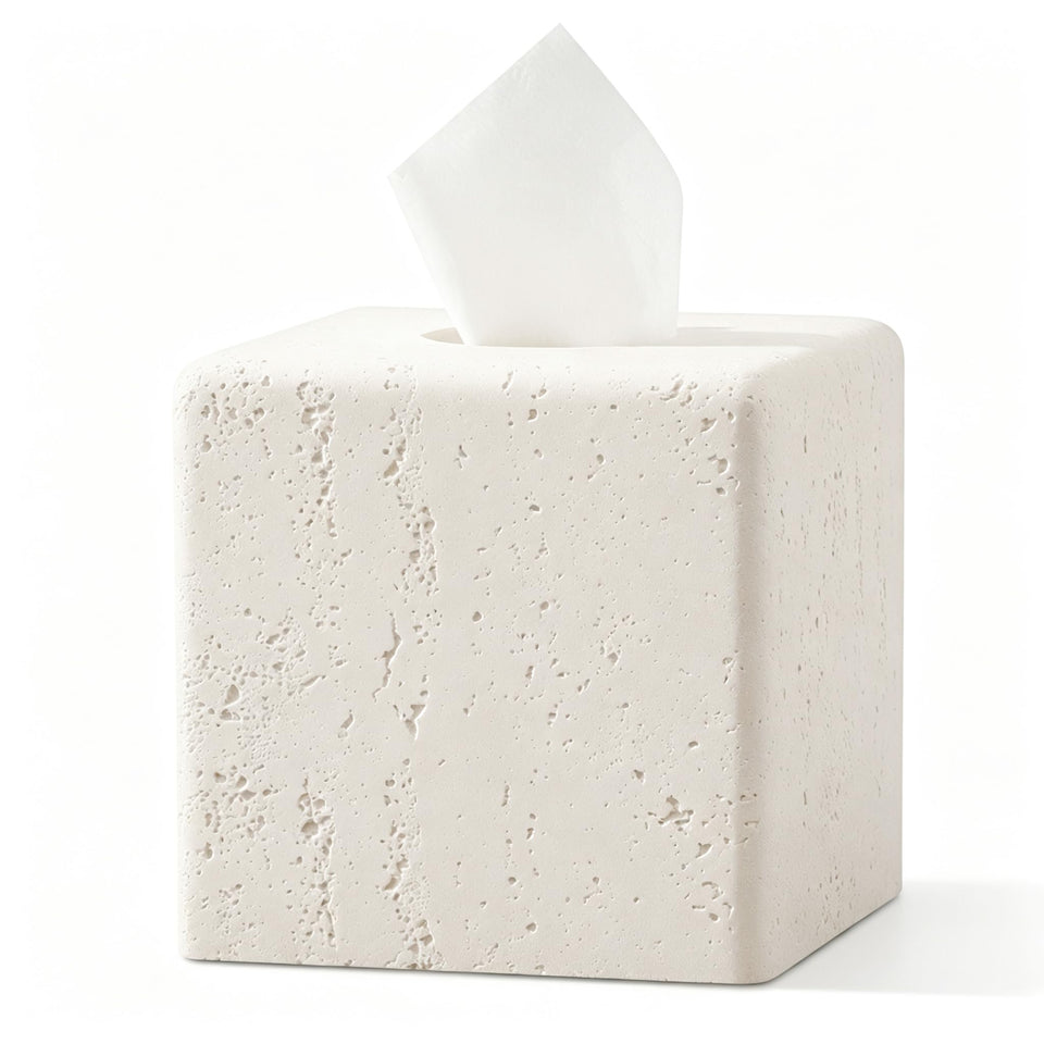 Haocoott travertine square tissue box cover adds stone-like elegance to bathrooms