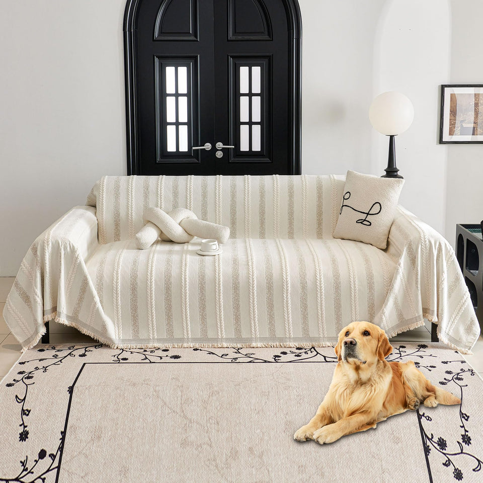 HAOMAIJIA non-slip couch cover placed on a sofa protecting upholstery and staying in place