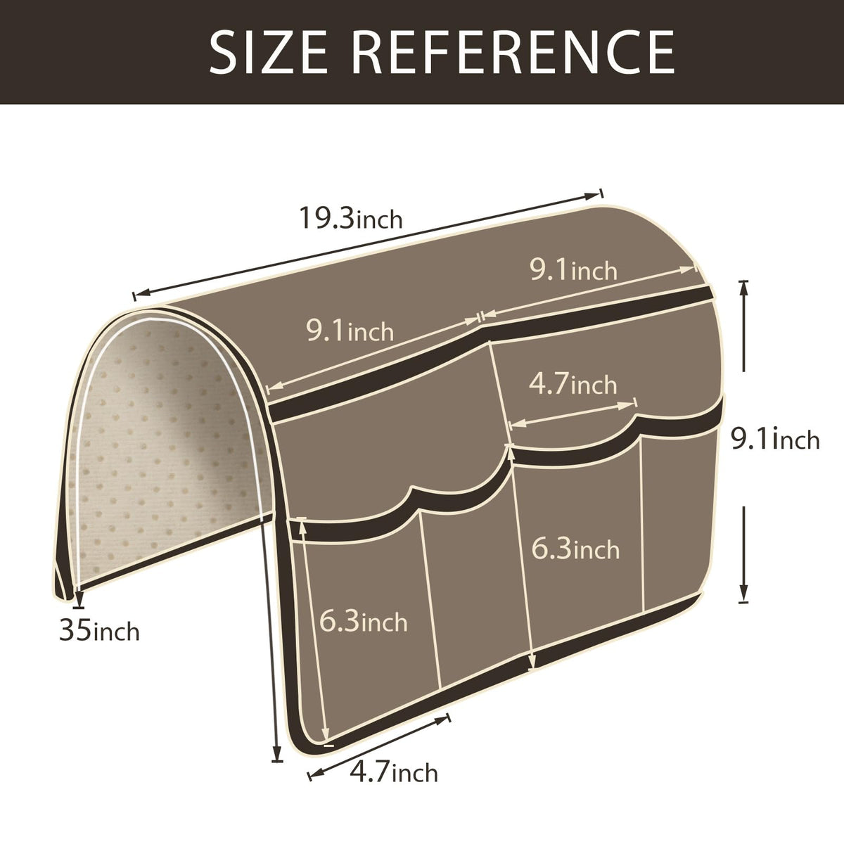 HAOMAIJIA armrest organizer ideal for living rooms and hotel rooms with six pockets.