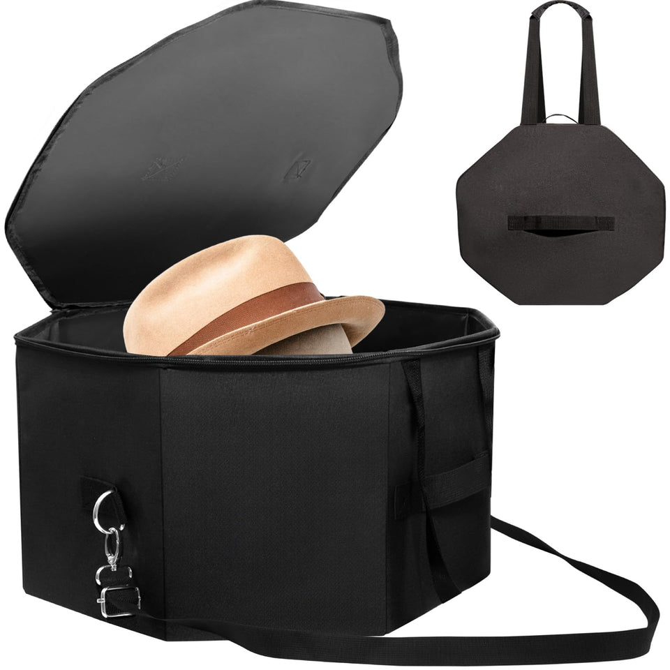 HAOPENGYOU hat travel case side view with handles for easy transport.