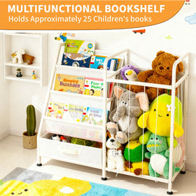 Haotao fabric toy chest with elastic straps secures plush toys.