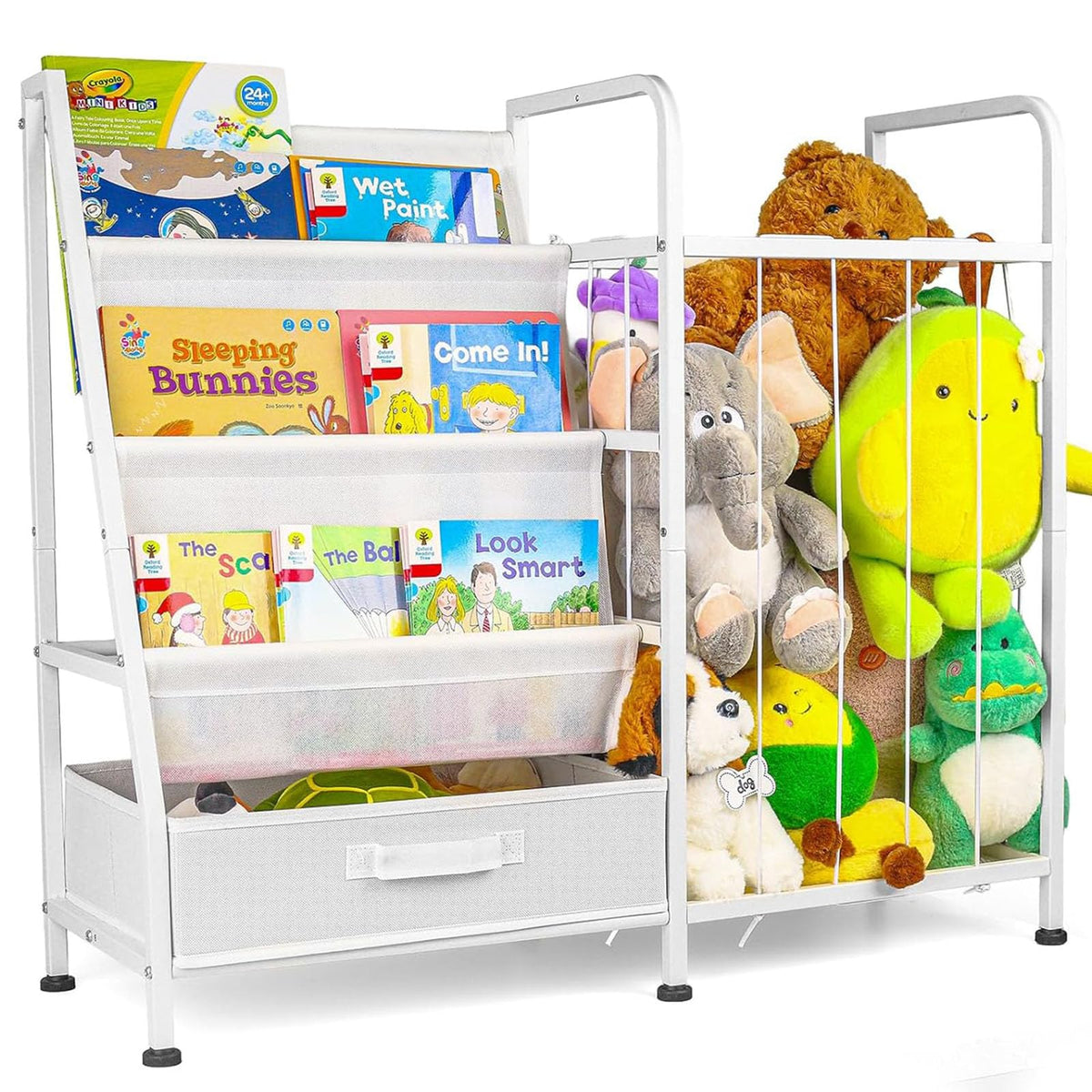 Haotao kids bookshelf white 3-tier rack keeps books organized and reachable.