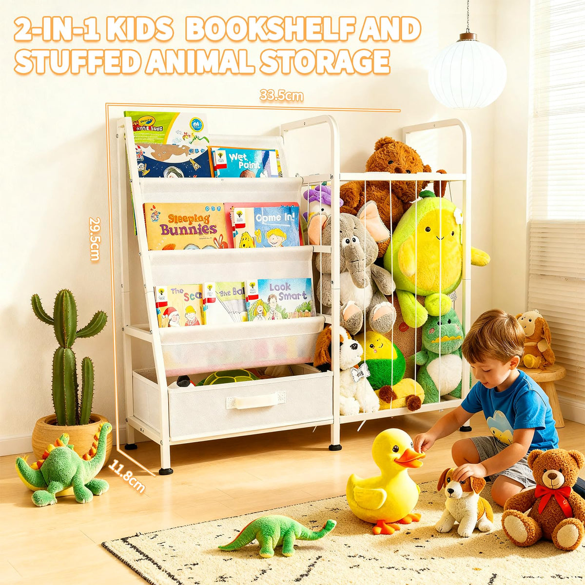 Haotao sling shelves display books for quick access in playrooms.