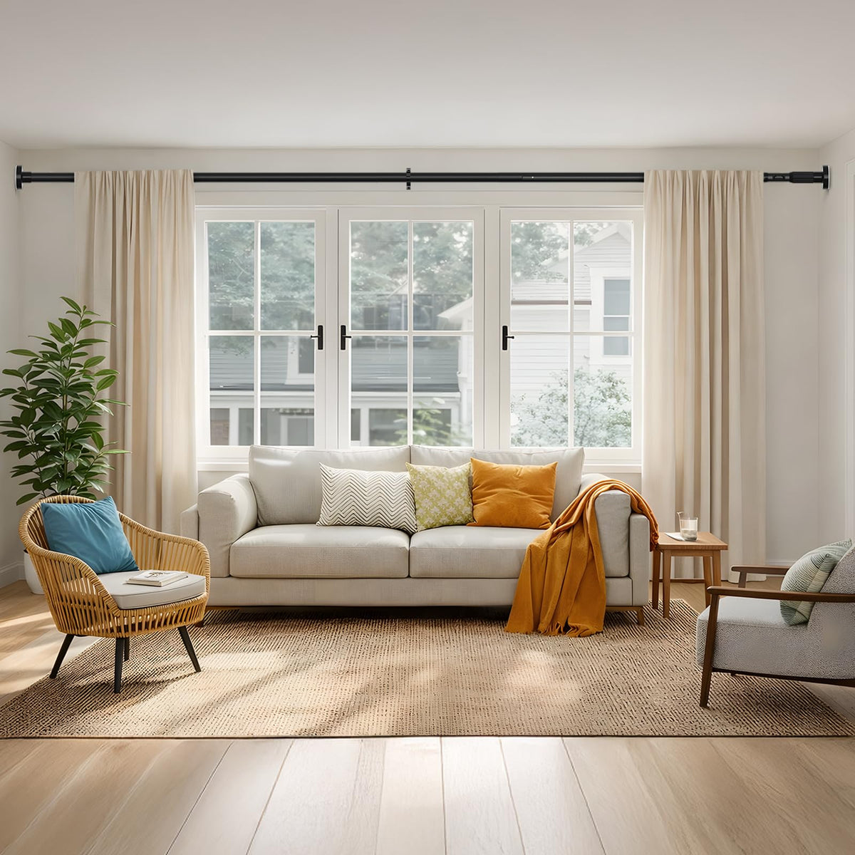 HAOYUNTE adjustable length tension rod adapts to various window and doorway sizes.