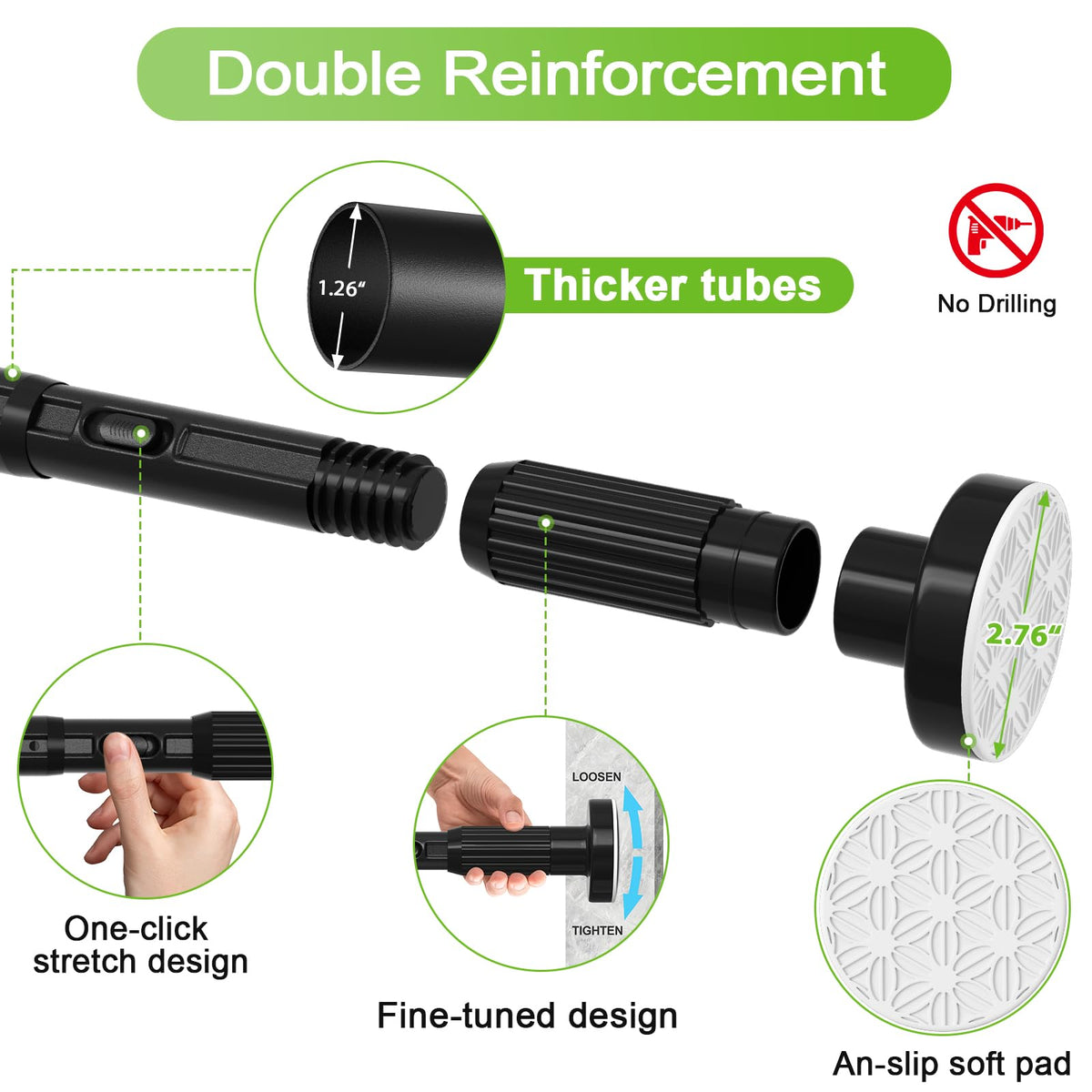 HAOYUNTE heavy-duty tension rod resists sag under heavy curtains.