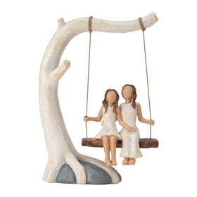 HAPFULLING Swing Statue shows mother and daughter on a swing, perfect for shelves and desks.