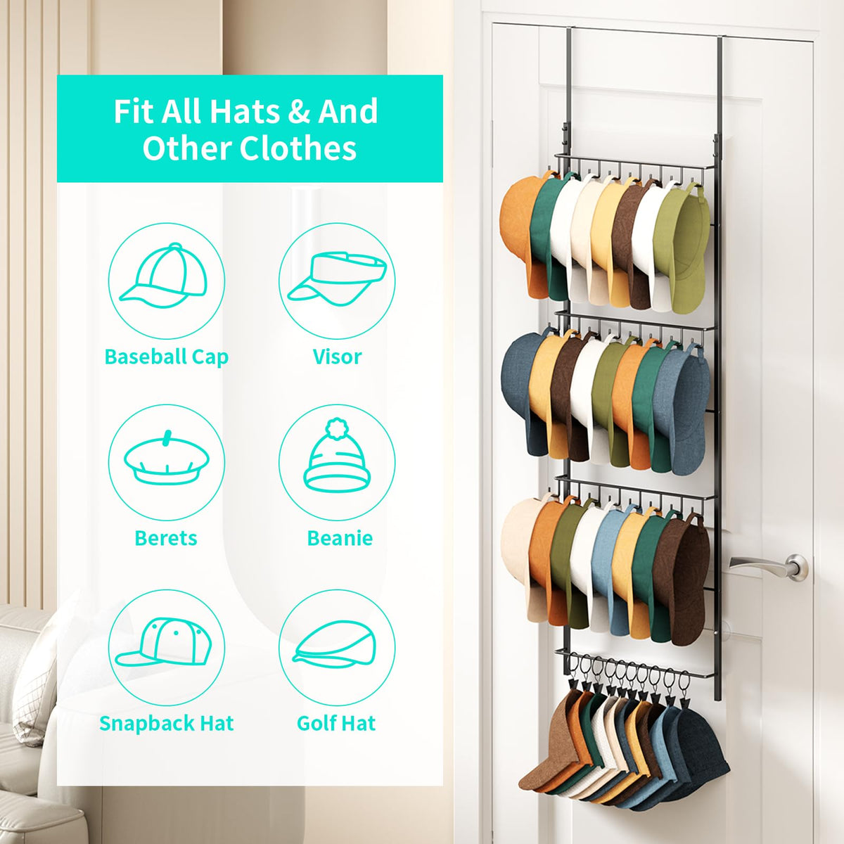 HapiRm anti-swing design keeps hats secure on any installation.