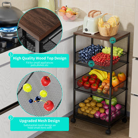 HapiRm 4-tier kitchen storage cart maximizes vertical space for produce.