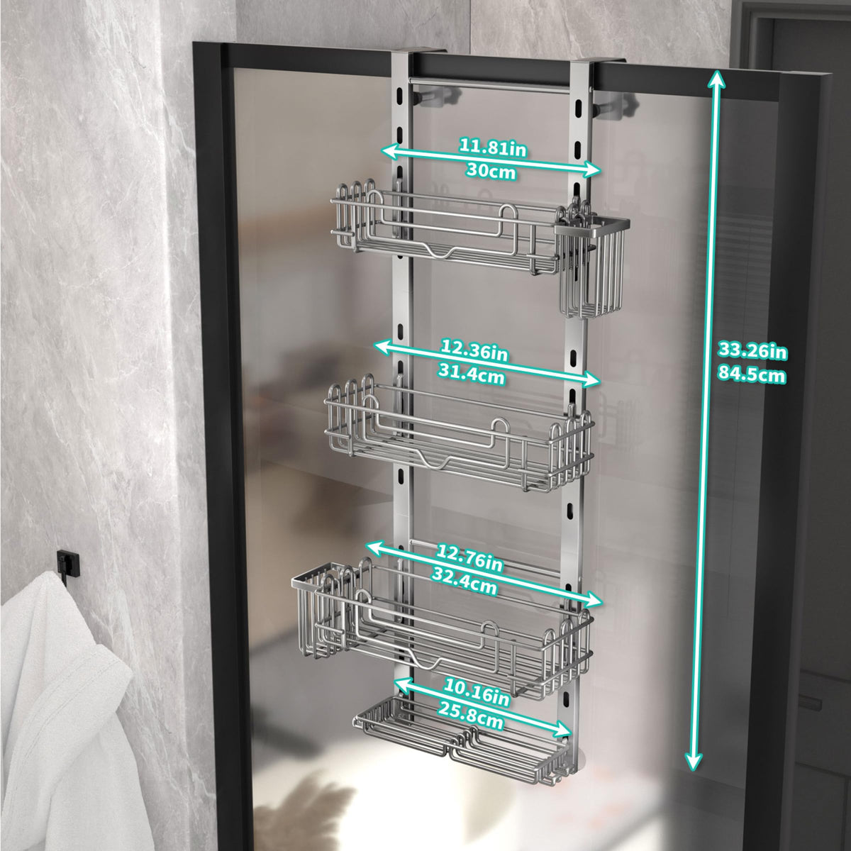 HapiRm 4-tier design adds ample storage for daily shower products.