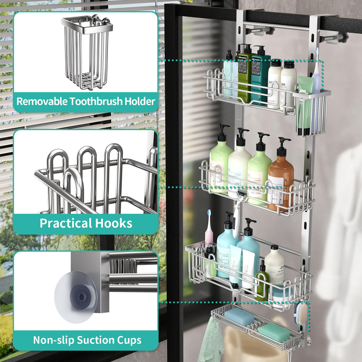 HapiRm adjustable shelves fit tall bottles with simple height changes.